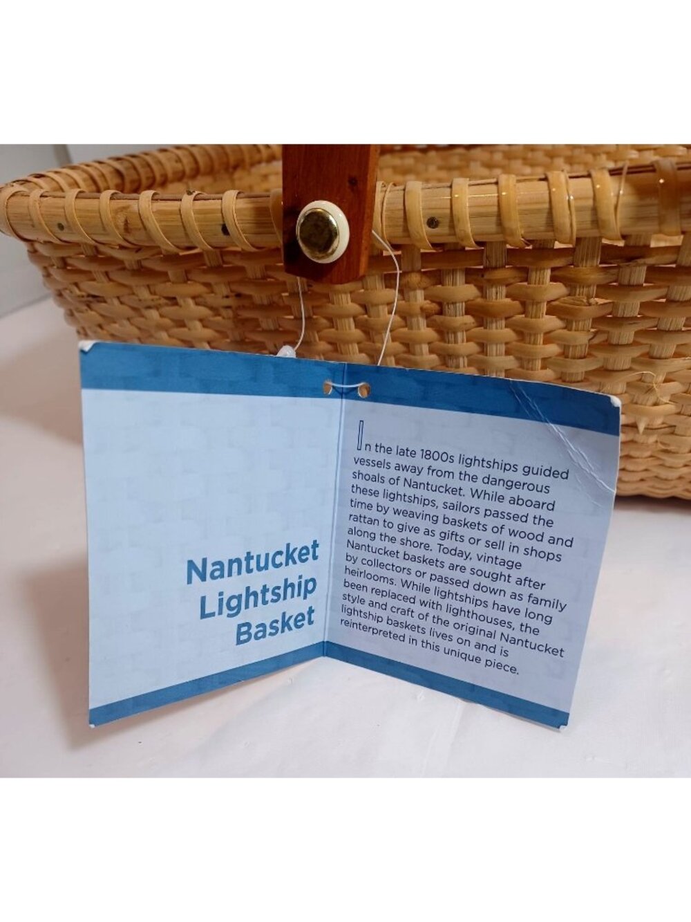 Vtg handcrafted Nantucket Gathering Basket Double Swing Handles 14”x10”x4” NOS N - Picture 9 of 12